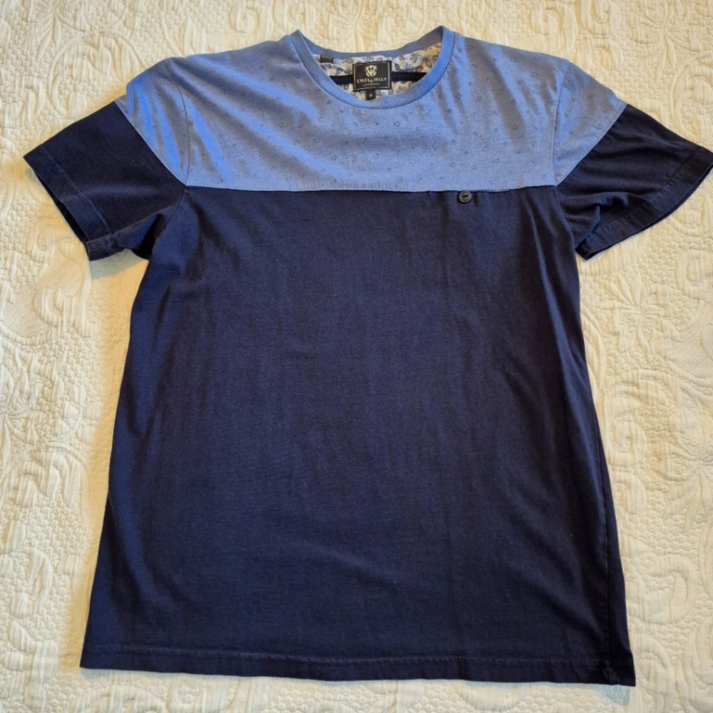 Steel & Jelly men's size Medium UK, 2 tone blue 1 buttoned pocket VGUC